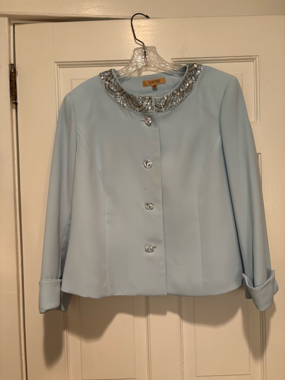 Kasper Pale Blue Jeweled Collar Blazer